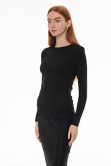 Black Long Sleeve Ribbed T-Shirt