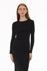 Black Long Sleeve Ribbed T-Shirt