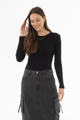 Black Long Sleeve Ribbed Tee