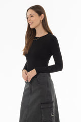 Black Long Sleeve Ribbed Tee