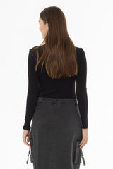 Black Long Sleeve Ribbed Tee