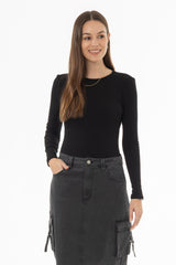 Black Long Sleeve Ribbed Tee