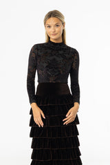 Black Detail Mesh Mock Neck Top
