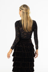 Black Detail Mesh Mock Neck Top