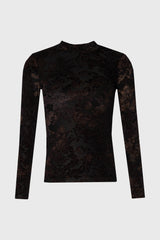 Black Detail Mesh Mock Neck Top
