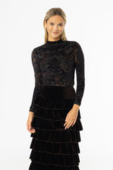 Black Detail Mesh Mock Neck Top