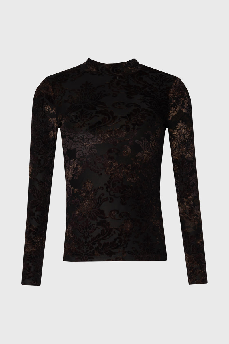 Black Detail Mesh Mock Neck Top