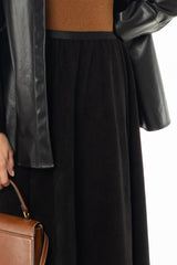 Black Microsuede Flare Skirt