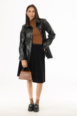 Black Microsuede Flare Skirt