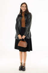 Black Microsuede Flare Skirt