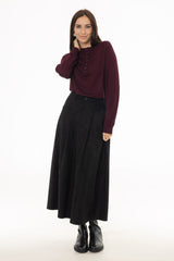 Black Microsuede Flared Maxi Skirt
