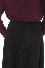 Black Microsuede Flared Maxi Skirt