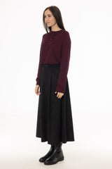 Black Microsuede Flared Maxi Skirt