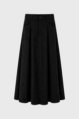 Black Microsuede Flared Maxi Skirt