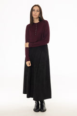 Black Microsuede Flared Maxi Skirt