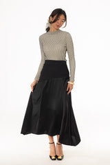 Black Mixed Fabric Asymmetrical Skirt