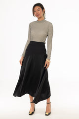Black Mixed Fabric Asymmetrical Skirt
