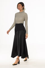 Black Mixed Fabric Asymmetrical Skirt