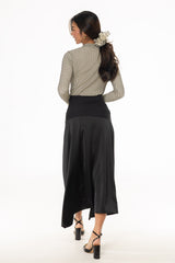 Black Mixed Fabric Asymmetrical Skirt