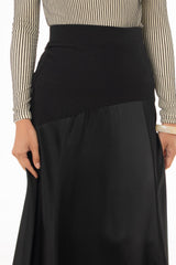 Black Mixed Fabric Asymmetrical Skirt