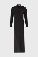 Black Mixed Fabric Wrap Maxi Dress