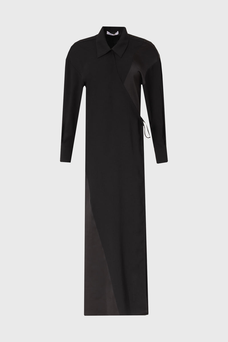 Black Mixed Fabric Wrap Maxi Dress – BLANK