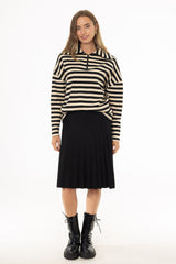 Black Mixed Pleat Knee Length Skirt