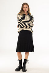 Black Mixed Pleat Knee Length Skirt