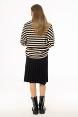 Black Mixed Pleat Knee Length Skirt