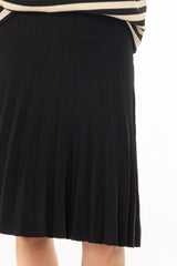 Black Mixed Pleat Knee Length Skirt