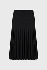 Black Mixed Pleat Knee Length Skirt