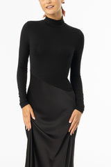 Black Combo Mock Neck Maxi Dress