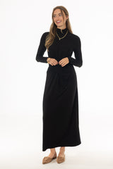 Black Mock Neck Tie Front Dress