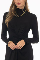Black Mock Neck Tie Front Dress