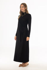 Black Mock Neck Tie Front Dress