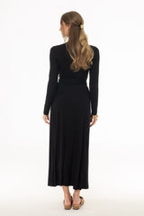 Black Mock Neck Tie Front Dress