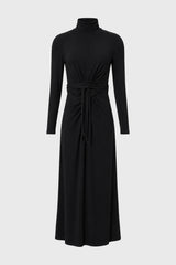 Black Mock Neck Tie Front Dress