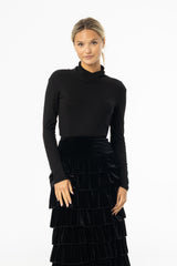 Black Overlap Mock Neck Top