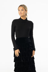 Black Overlap Mock Neck Top