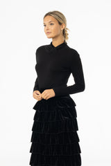 Black Overlap Mock Neck Top