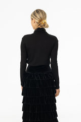 Black Overlap Mock Neck Top
