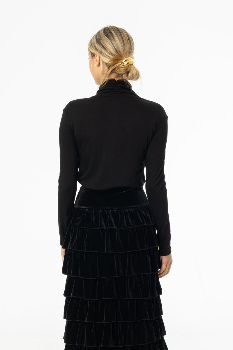 Black Overlap Mock Neck Top