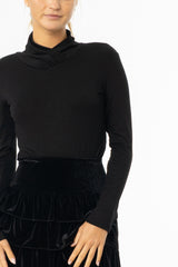Black Overlap Mock Neck Top