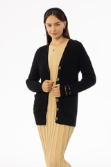 Black Oversized Cable Knit Cardigan