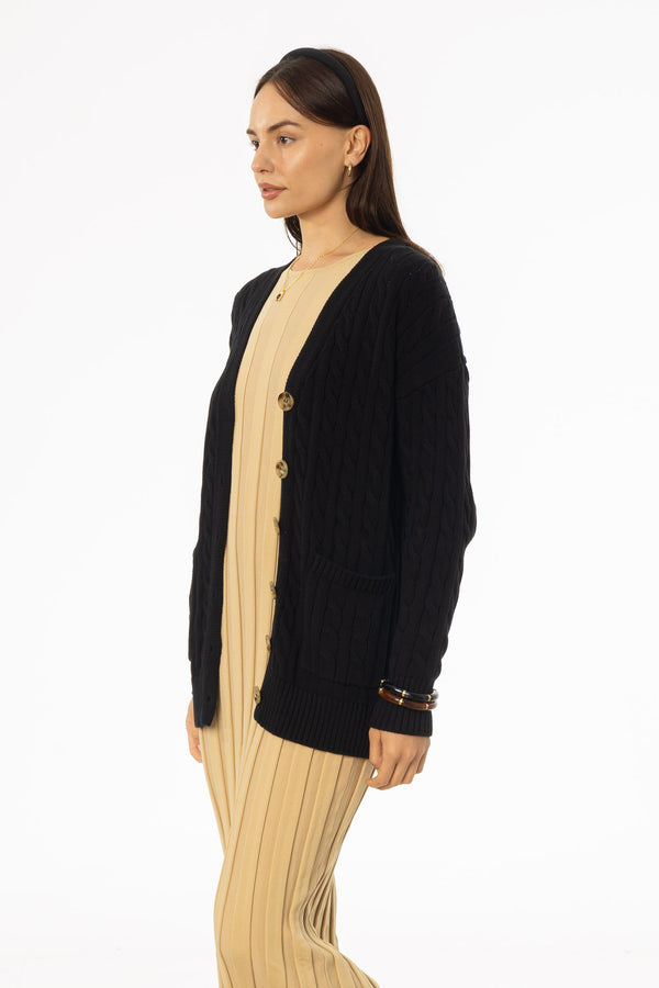 Black Oversized Cable Knit Cardigan