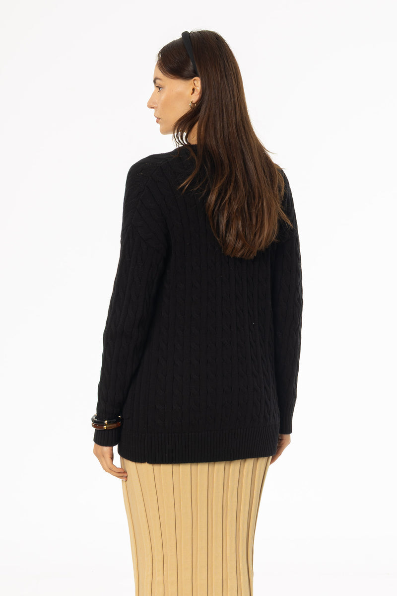 Black Oversized Cable Knit Cardigan