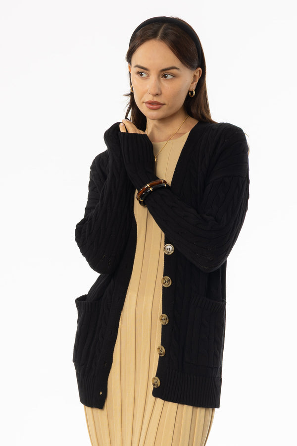 Black Oversized Cable Knit Cardigan