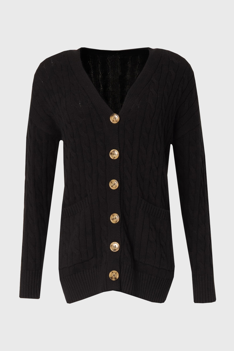Black Oversized Cable Knit Cardigan