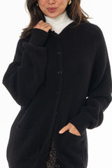 Black Oversized Chunky Knit Hoodie Sweater