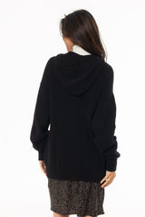 Black Oversized Chunky Knit Hoodie Sweater